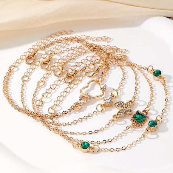 NEW Set of 5 Bracelets Gold 18k Emerald Butterfly Infinity Heart Birthday Gift - Picture 6 of 6